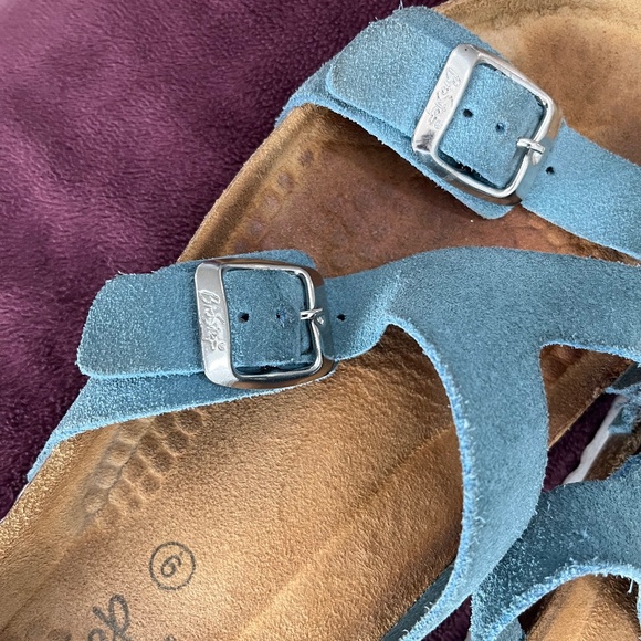 BioStep Comfort Blue Suede Leather Adjustable Strap Cork Sandals Size 9 - Picture 2 of 5